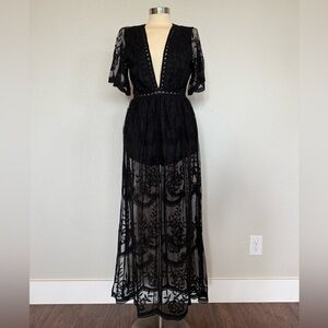 Honey Punch Black Sheer Lace Romper Dress